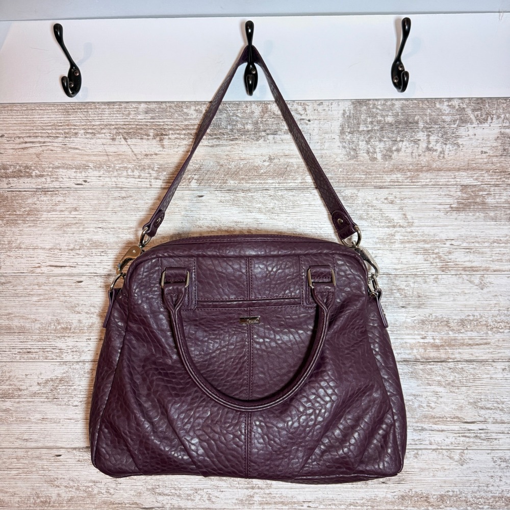 Jewell by Thirty-One Plum Purple Pebbled Faux Leather Satchel Crossbody Bag